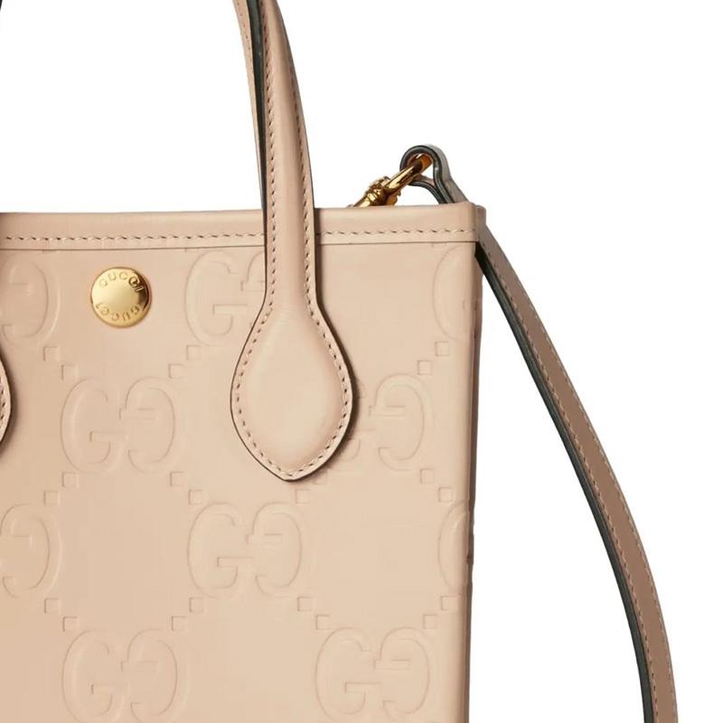 Gucci Distressed removable shoulder strap snap placket leather shoulder crossbody handbag super mini women's light beige