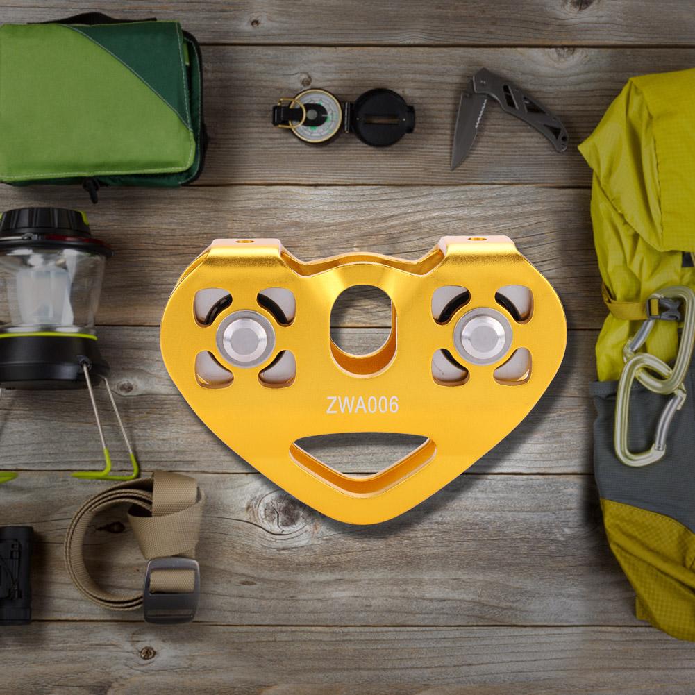 30KN Dual Pulley Zip Line Rescue Cable Trolley Outdoor Rock Climbing Equipment(Gold)