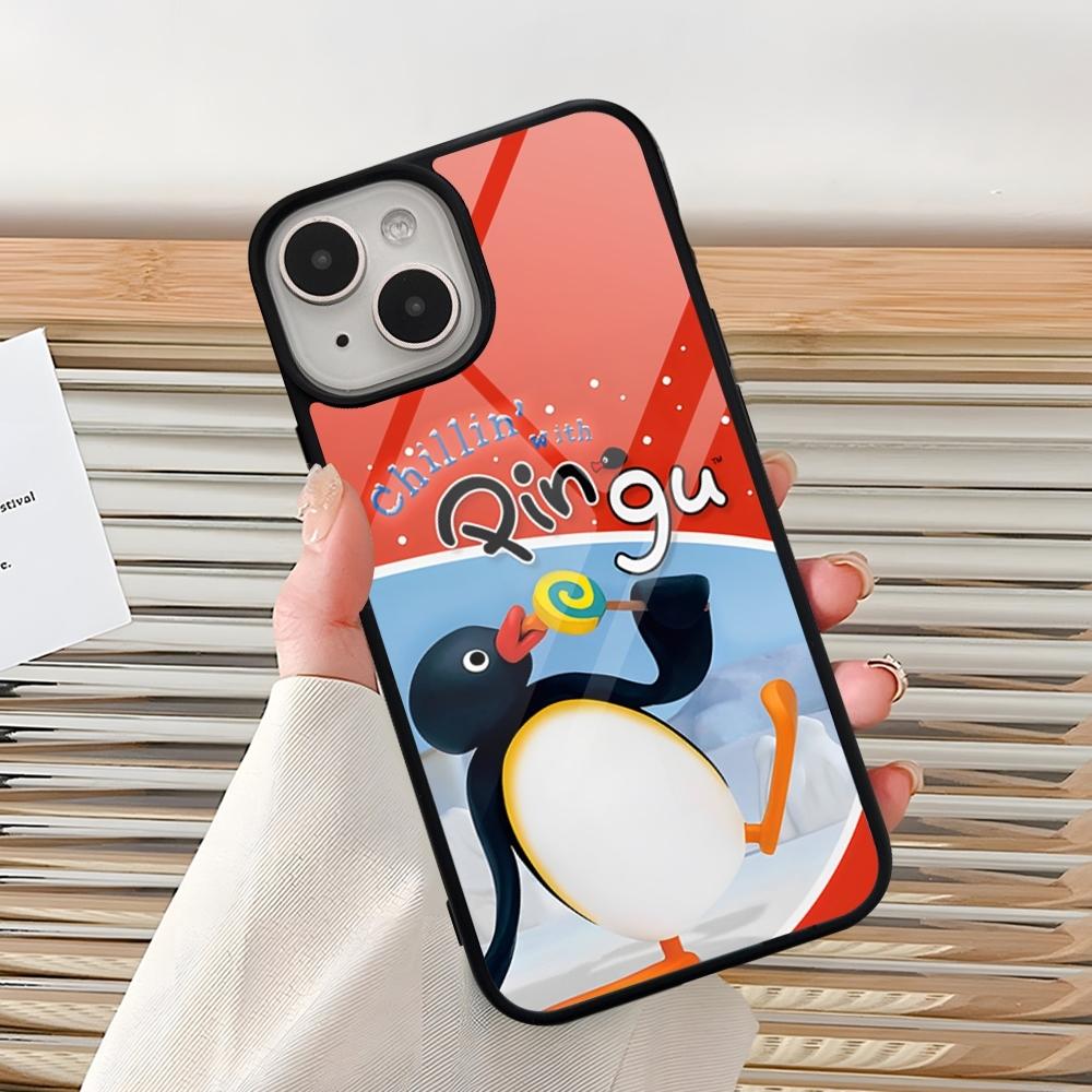 Мультяшный чехол для телефона с пингвином Пингу для iPhone 16 Pro 15 Pro Max 14 12 11 13 Mini 8 7 Plus X Xs XR, PC+TPU, Дизайнерская крышка