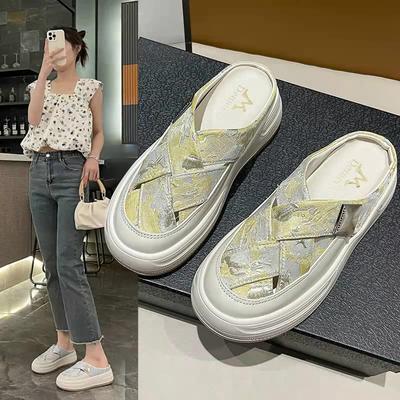 Модные лоферы низкие женские туфли женские тапочки уличные шлепанцы закрытый носок ажурные каблуки платформа 2025 резина пластик ПУ ретро скандалы