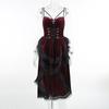 Женское платье для косплея в темном стиле, костюм для вечеринки на Хэллоуин, кружевное лоскутное шитье, неровный подол, без рукавов, с узкими оборками на талии, регулируемые ремни на талии
