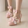 Original Lolita Japanese Fashion High-heeled Princess Shoes Sweet Bow Word with Bag Head Large Size Women's Sandals