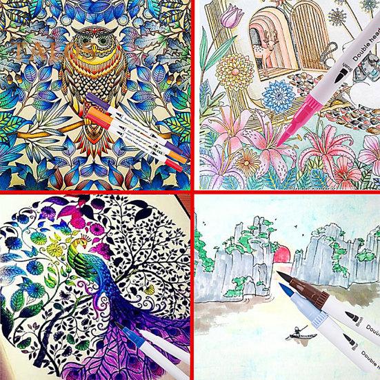 Набор цветных ручек для граффити, цветные контурные ручки, двухсторонняя кисть и тонкие маркеры для письма, раскрашивания в стиле скрапбукинга