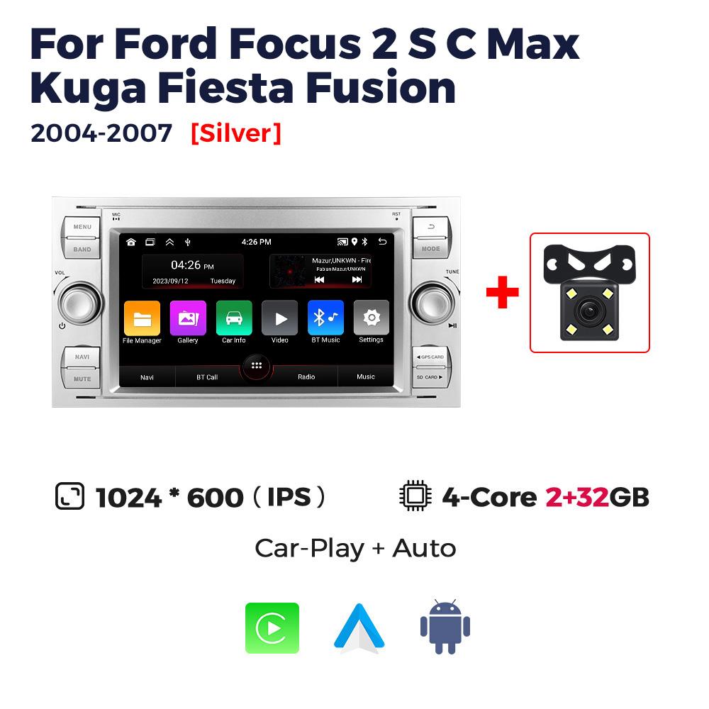 7'' 2Din Android Car Radio Carplay For Ford Focus 2007 Mondeo S-max C-max Kuga Galaxy Fiesta Transit Fusion Connect Video Player