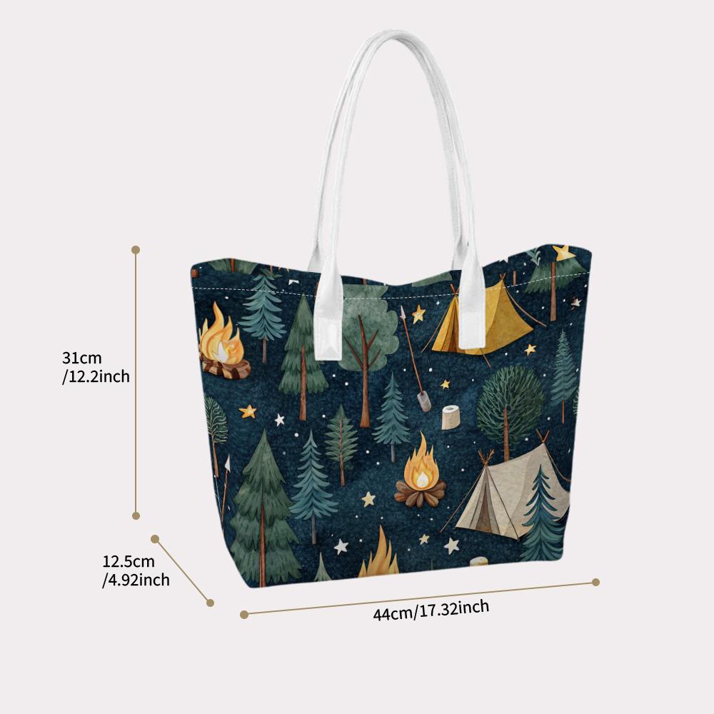 Cute Camping Pattern Casual Women Tote Bag Fashion Outdoor Large Capacity Portable Shopping Shoulder Bag