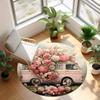 1 Piece Retro Flower Car Outdoor Round Carpet Floor Mat Doorway Decorative Carpet Outdoor Patio Camping Carpet Living Room Bathroom Bedroom Decorative