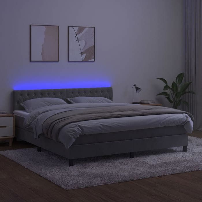 Sommier à lattes avec matelas - Maison Exclusive - 160x200 cm - Velours gris clair - Bande LED colorée