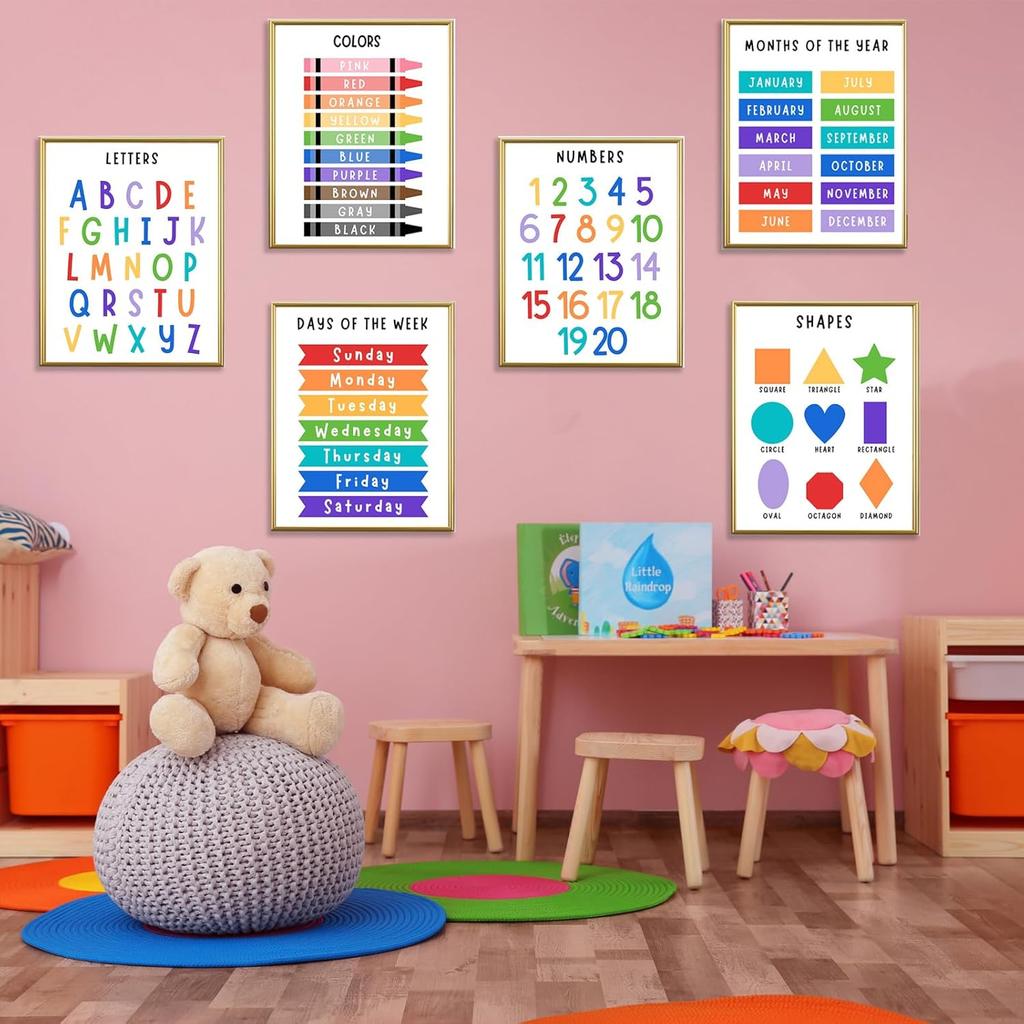Образовательные плакаты для малышей и детей – 11"×14" Алфавит, Цифры, Цвета, Формы, Дни недели и Месяцы – Обучающие настенные диаграммы