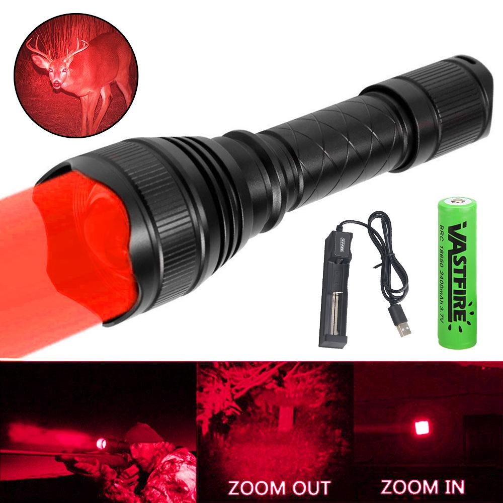 500 Yards Zoomable Flashlight Red/Green/White Hunting Torch 1 Mode High+Remote Pressure Switch+Rifle Scope Mount+18650+Charger