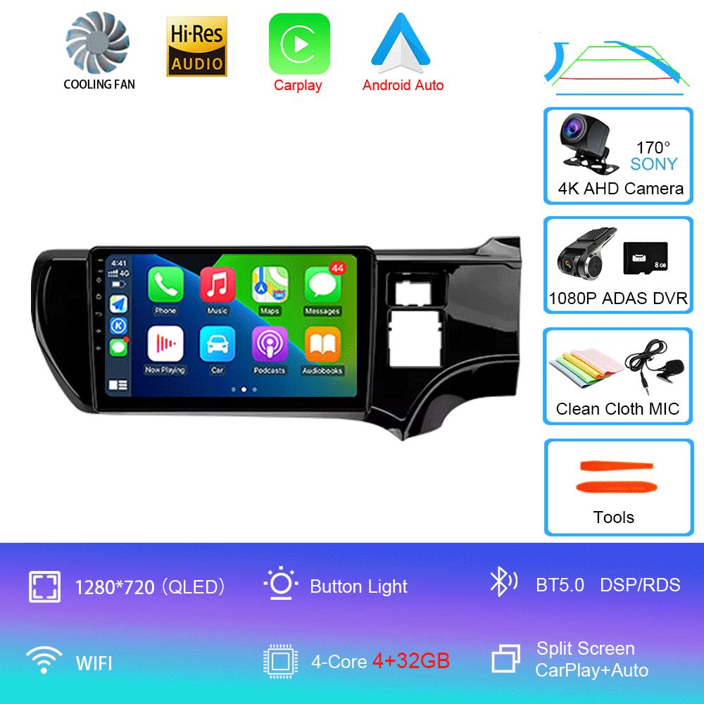 Автомобильное радио Android 14 Carplay Auto WIFI+4G мультимедийный проигрыватель для Toyota Aqua LHD RHD 2011 - 2017 Автомагнитола Стерео 2din Головное устройство