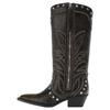 Lightweight Vintage Studded Pointed Toe Chunky Heel Denim Knee High Boots Women Boots Brown 13030510700