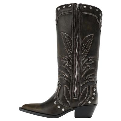 Легкие винтажные ботинки до колена из денима с шипами и острым носком на массивном каблуке Женские ботинки Коричневые 13030510700