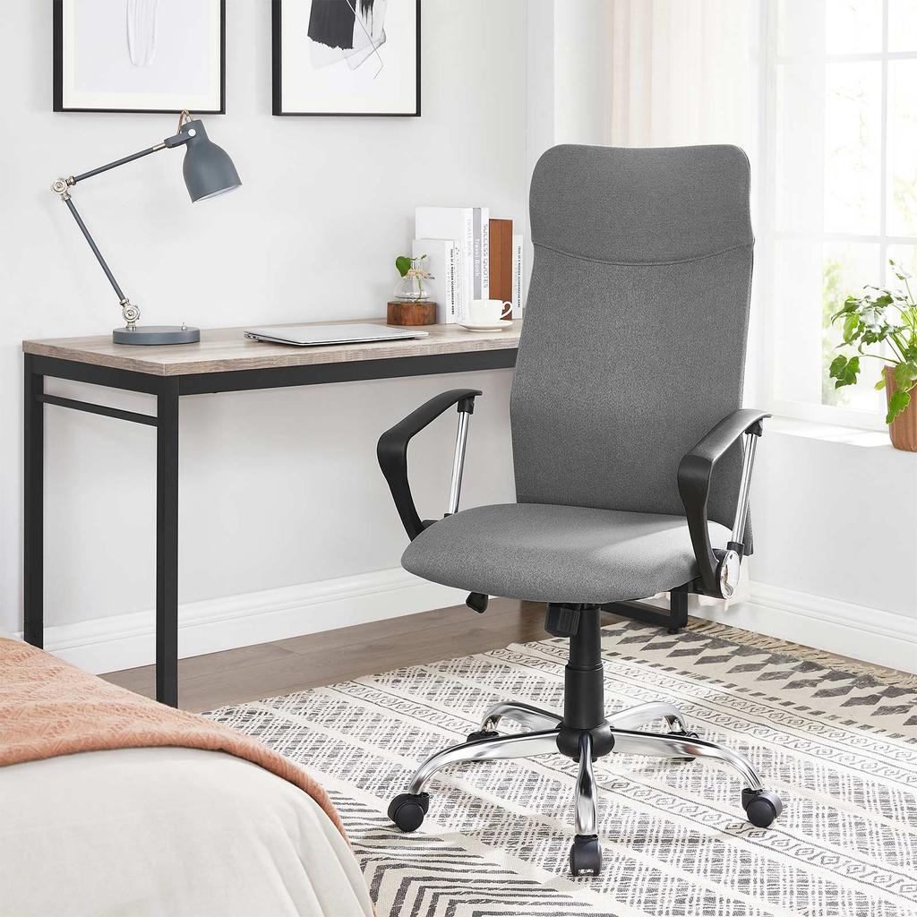 SONGMICS OBN034G01 Office Chair Ergonomic Swivel Chair Padded Seat Fabric Cover Height-Adjustable and Tiltable up to 120 kg Load Capacity Grey