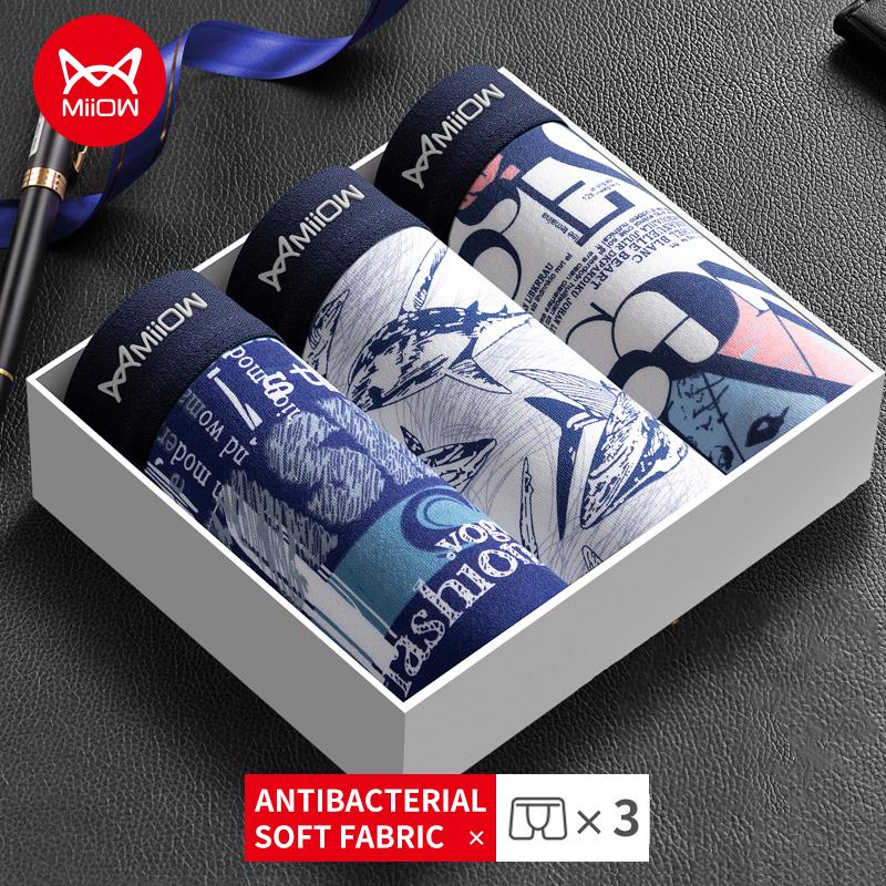 MiiOW 3 шт. мужское нижнее белье боксеры мужские удобные полиэстеровая внутренняя одежда сексуальные мужские трусы боксеры шорты мужские принт