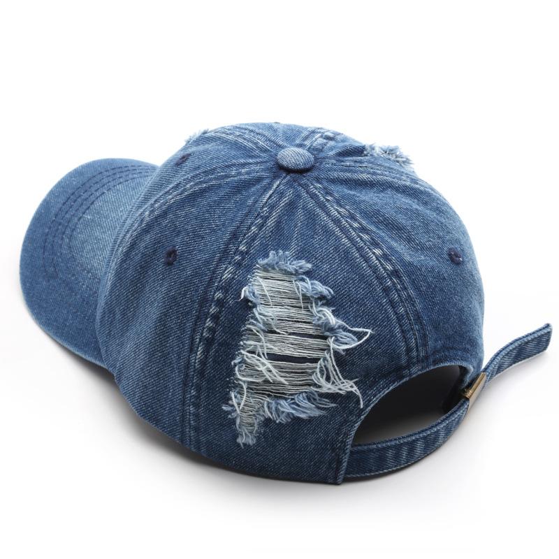 Ripped denim baseball cap, washed denim, outdoor men's sun hat
