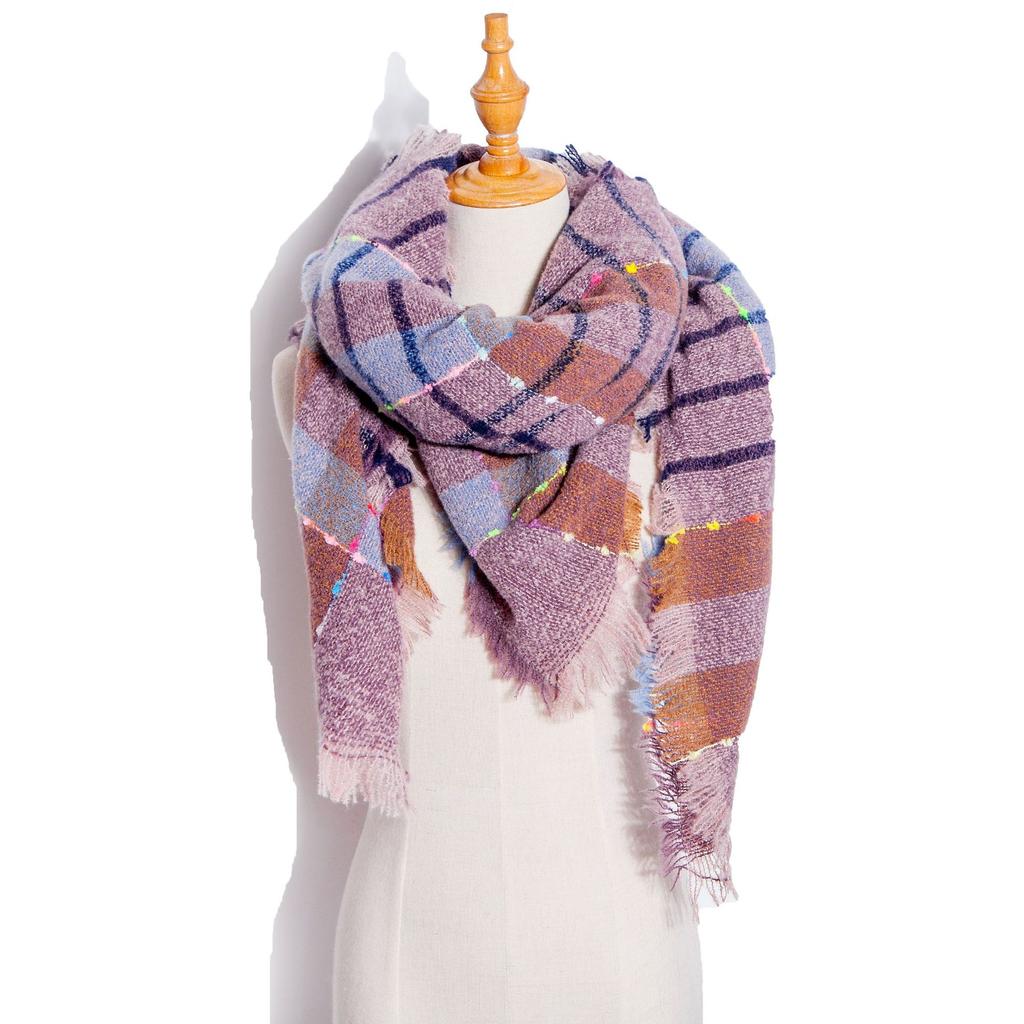 Осенне-зимний шарф с кисточками, женский клетчатый теплый треугольный платок