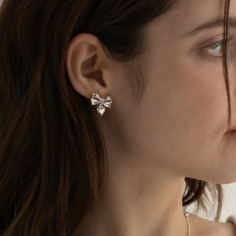 BEFORE MOONRISE [Silver 925] Ribbon Dangle Heart Earrings SE221 - Silver