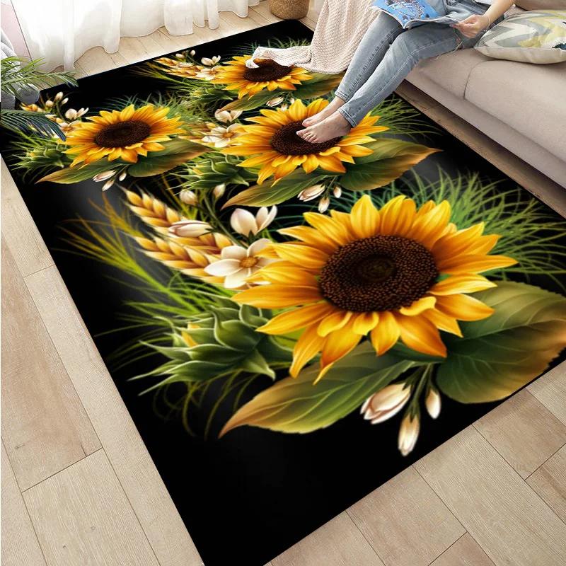 Sunflower Print Kitchen Mat Rug Set Doormat Carpet Non-Slip for Farmhouse Hallway Home Office Sink Laundry Room Floor Decor