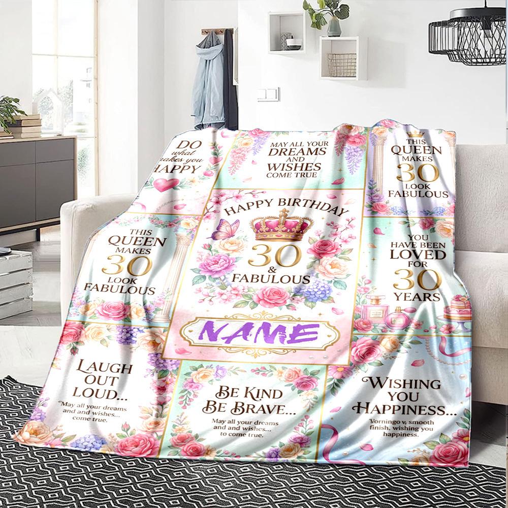 Happy 30Th Birthday Customize Your Name Blankets Comfortable Soft Lightweight Multiseason Blanket For Picnics Sofas Offices Beds Living Rooms Perfect