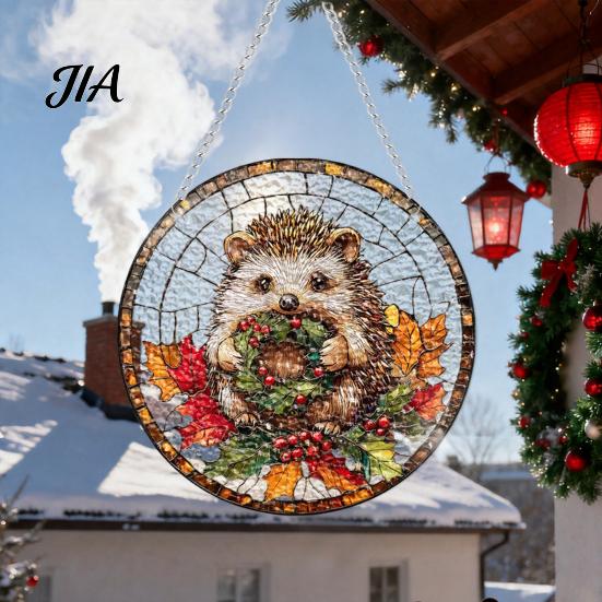 Atmosphere Enhancing Wall Decor Stained Glass Style Acrylic Window Hanging, Tree of Life & Winter Forest Double Sided Printed Ornament Round
