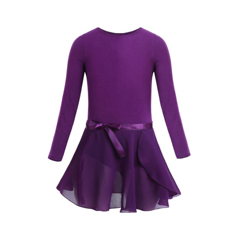 Хлопковый купальник для балета для девочек, танцевальная одежда, с длинными рукавами, для занятий балетом, гимнастики, с шифоновой юбкой на завязках, комплект, одежда балерины