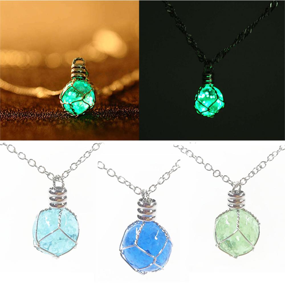 Fashion Green&Blue Steampunk Crystal Creative Magic Chic Pendant Luminous Jewelry Ball Necklace