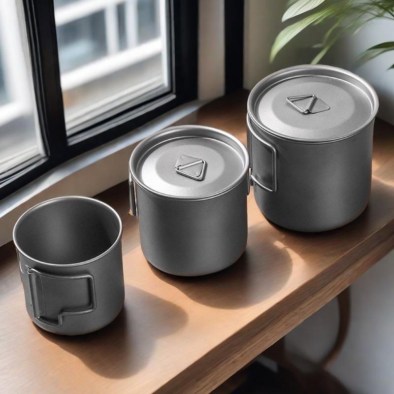 220 мл-550 мл титановая кружка для кемпинга с крышкой, походная кофейная кружка со складной ручкой, титановый горшок для походов