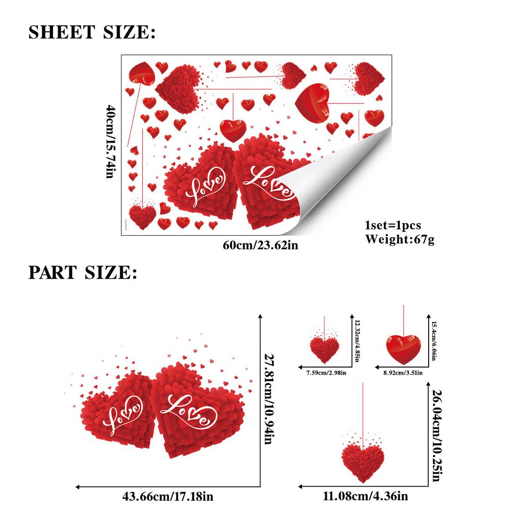 Наклейки на окна ко Дню святого Валентина, Стеклянное украшение для витрины магазина, Декор для домашней вечеринки, Стеклянная пленка для Дня святого Валентина 2026