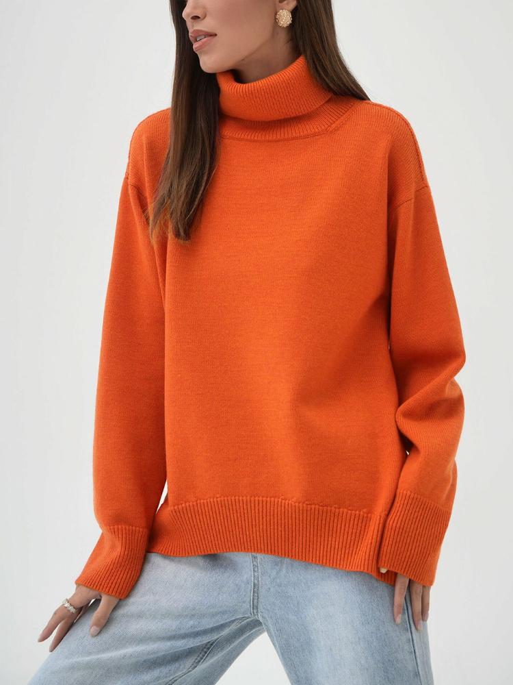 Женский свитер с высоким воротом, осенне-зимний свободный свитер, классический универсальный однотонный женский вязаный свитер-пуловер