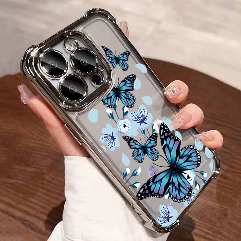 For Samsung Galaxy S23 S24 S25 Ultra S22 S21 Plus FE A55 A53 A35 A52s A36 A34 A54 A15 Blue Butterfly Plating Phone Case Cover