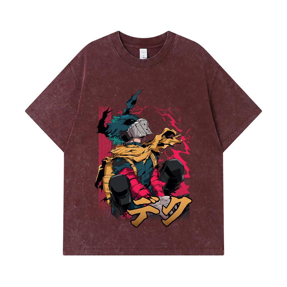 275 GSM Washed T-shirts 100% Cotton My Hero Academia V16 Deku Print Unisex Heavy Cotton T Shirt