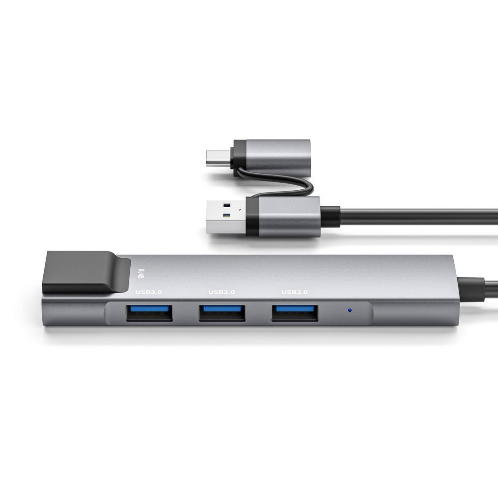 USB 3.0 Docking Station with Gigabit Ethernet, Type-C Network Card, Wired HUB Splitter