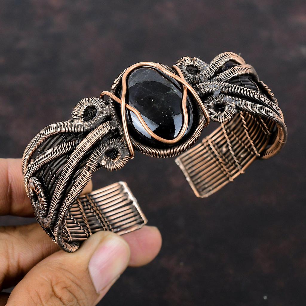 Браслет-манжета из сугилита, браслет-манжета с драгоценным камнем, медная проволока, регулируемый браслет-манжета, антикварный браслет ручной работы, подарок для мамы, ювелирные изделия из медной проволоки