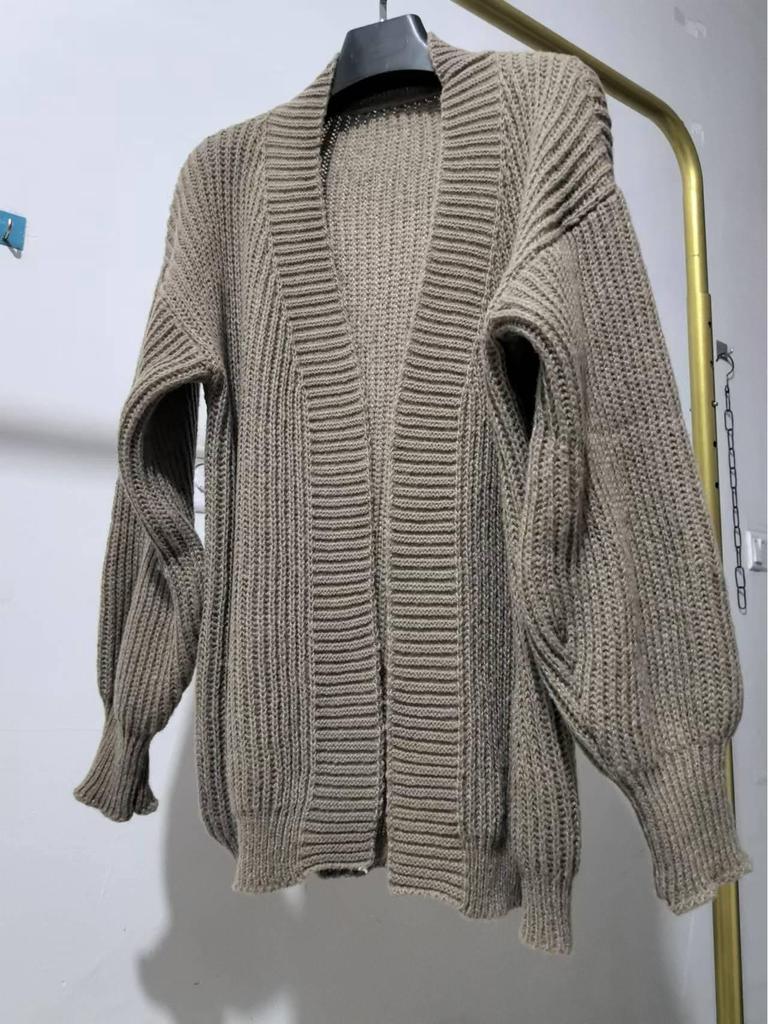 Женский кардиган средней длины, повседневный, вязаный - Осень и Зима, однотонный, свободного кроя, универсальный свитер чулочной вязкой