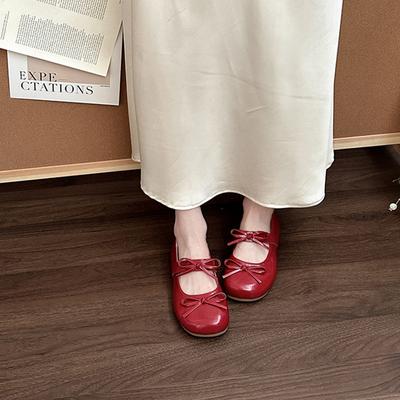 Винтажный дизайн кожаные туфли бант балетки женские летние французская мода туфли бабушки туфли бини балет