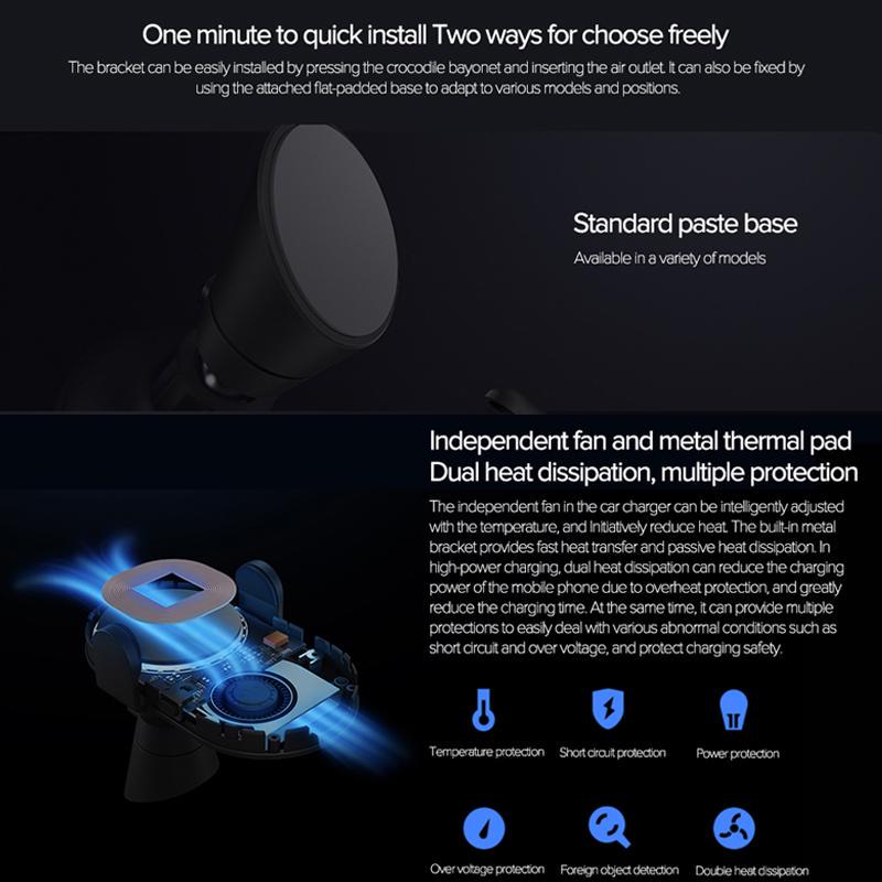 Xiaomi Беспроводное автомобильное зарядное устройство Mi 20 Вт Max Qi, интеллектуальный инфракрасный датчик, быстрая зарядка, автомобильный держатель для телефона с двойным охлаждением для Mi 9