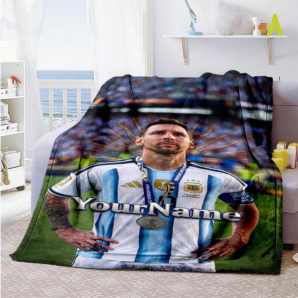 Messi 82 Customize Text Blanket Throw Customizable Blanket Ultra-Soft Throw For Office Chair Livingroom Couch Living Room All-Season Use