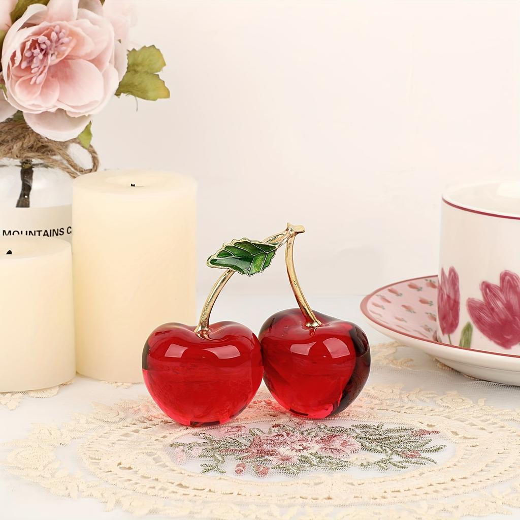 1шт Хрустальная Статуя Вишни Стеклянная Коллекция Фруктов Ремесло Для Гостиной Спальня Украшение Стола Для Семейных Вечеринок Рождественский Фестиваль Благодарения Gif