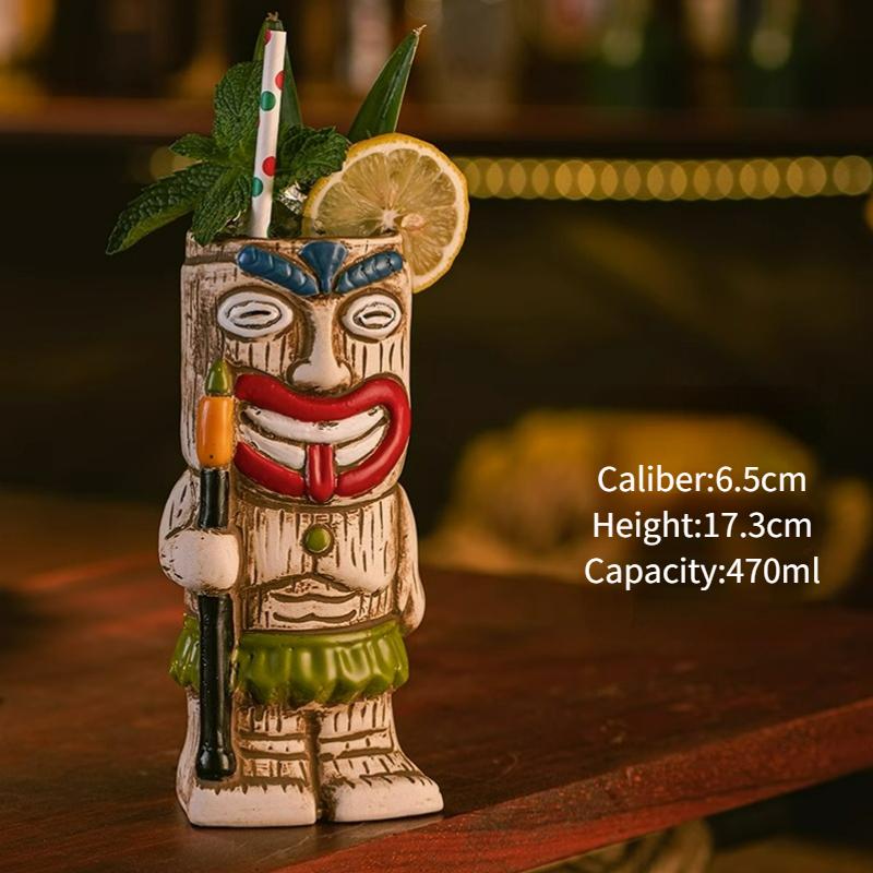 Creative Hawaiian Style Brown Tiki Mug Ceramic Cocktail Cup Drinkware For Party