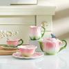 Rose Ceramic Tea Set – Petal-Shaped Porcelain Mug and Teapot with Butterfly Handle for Coffee & Tea