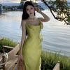 Women's Summer Elegant Swing Neck Split Double Layer Halter Long Dresses