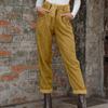 Fashion High-waist Solid Straight Pants Autumn Winter Office-lady Casual Corduroy Loose Fit Womens Trousers With Pockets 30457