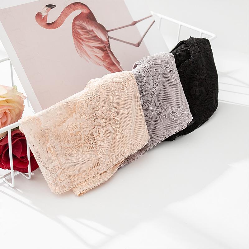 1 Pc Low Waist Sexy Lace Triangle Briefs Silky Smooth and High Elasticity Silk Home Underwear Briefs