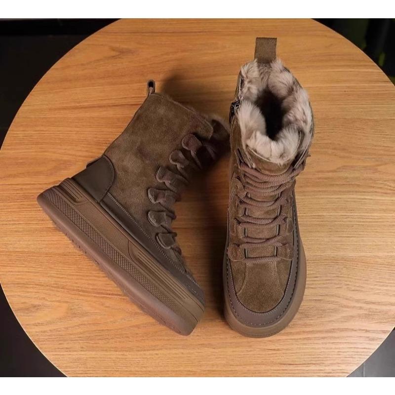 Женские зимние сапоги на толстой подошве, новый стиль зимы 2025 года, цельные сапоги до середины икры с флисом и утепленные теплые хлопковые ботинки