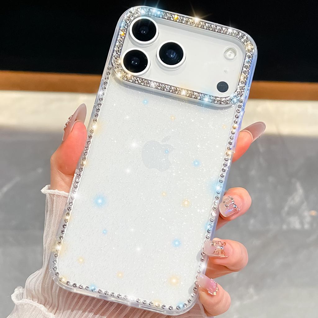 For Apple 17Air Glitter Diamond Phone Case for Apple 16E Ring Stand 15ProMax Glitter Powder Protective Case