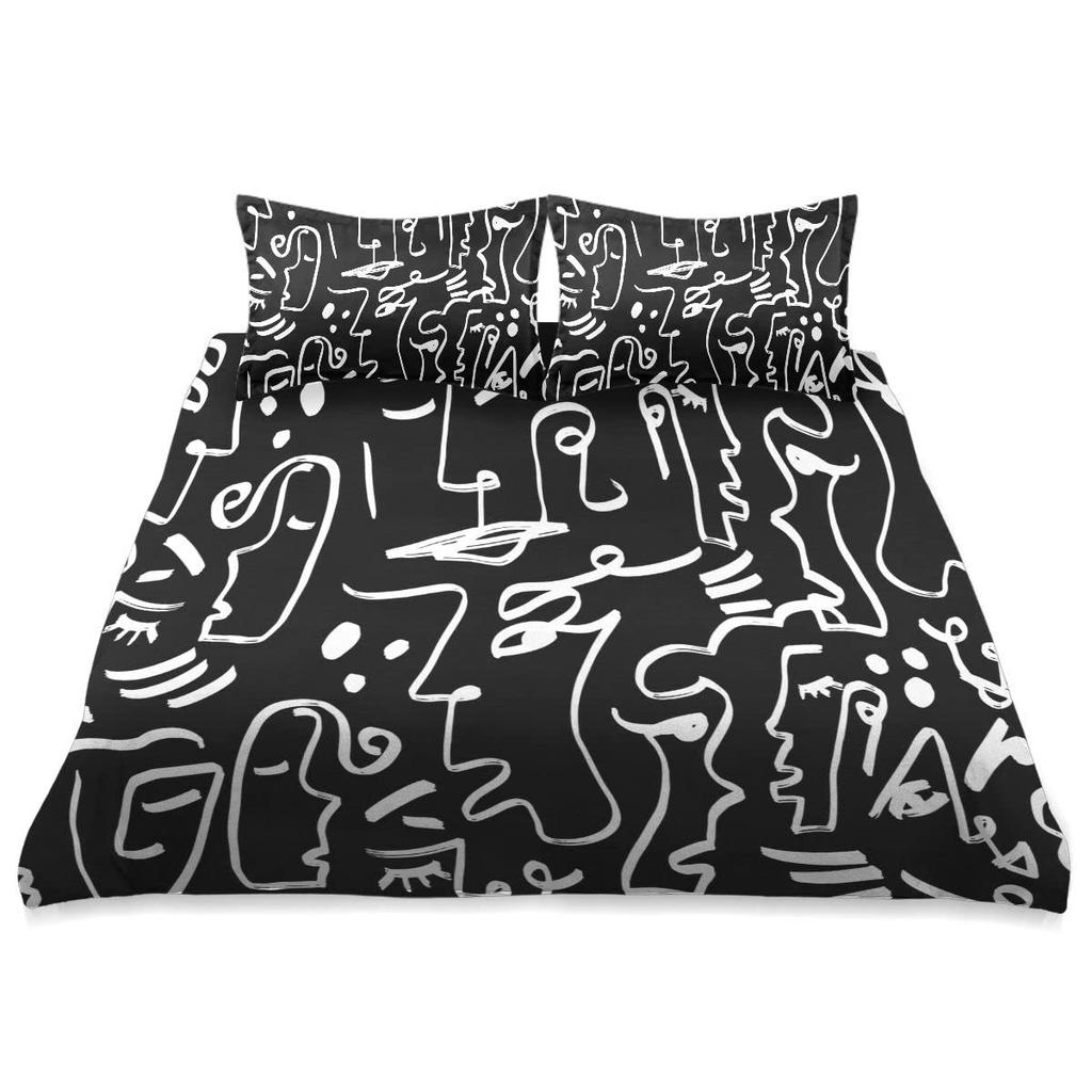 Human Face Comforter Cover Sets For Teens Lightweight Down Quilt Covers Abstract Shape Face Pattern Bedspread Cover No Comforter