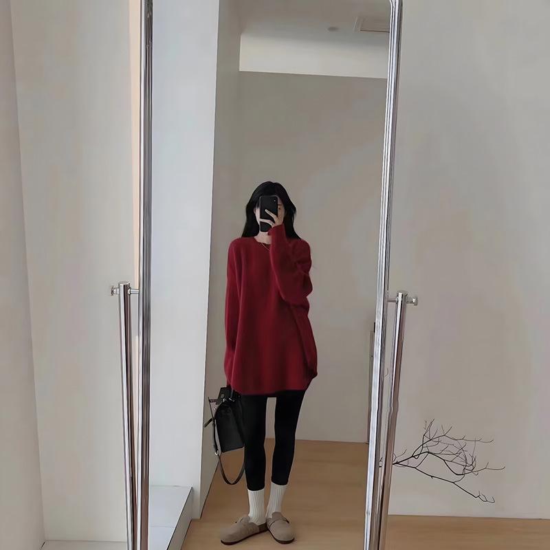 2025 Women's Loose Mid-Length Knit Sweater - Autumn/Winter Korean Style