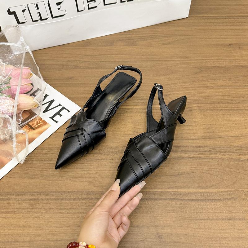 Кряк хорошо носить сумка голова сандалии женские тонкие каблуки 2025 лето новые 3 см маленький каблук острый средний каблук женская обувь