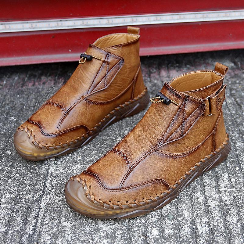 Мужские водонепроницаемые слипоны из искусственной кожи, походные ботинки, мужские уличные ботильоны, нескользящие, для ходьбы, короткие ботильоны, удобные кроссовки с высоким верхом для тренировок