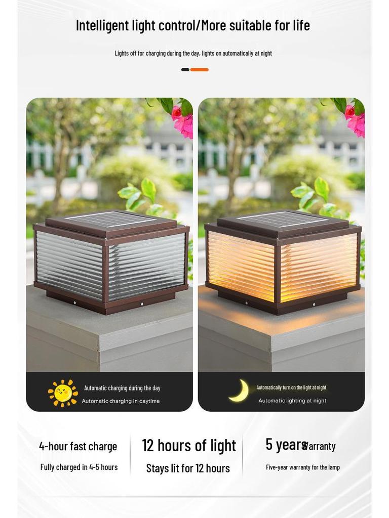Солнечный уличный столбовой светильник для двора, сада, ограды виллы, входа ворот и дверного столба